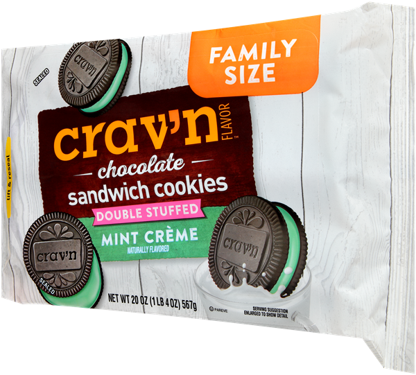 Crav'N Flavor Mint Creme Double Stuffed Chocolate Sandwich Cookies Hy