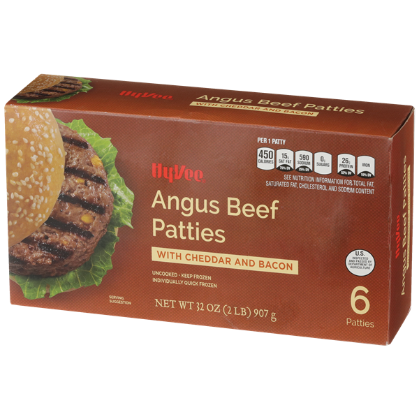 HyVee Angus Beef Patties With Cheddar And Bacon 6Ct HyVee Aisles