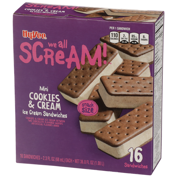 HyVee Mini Cookies & Cream Ice Cream Sandwiches 16Pk HyVee Aisles